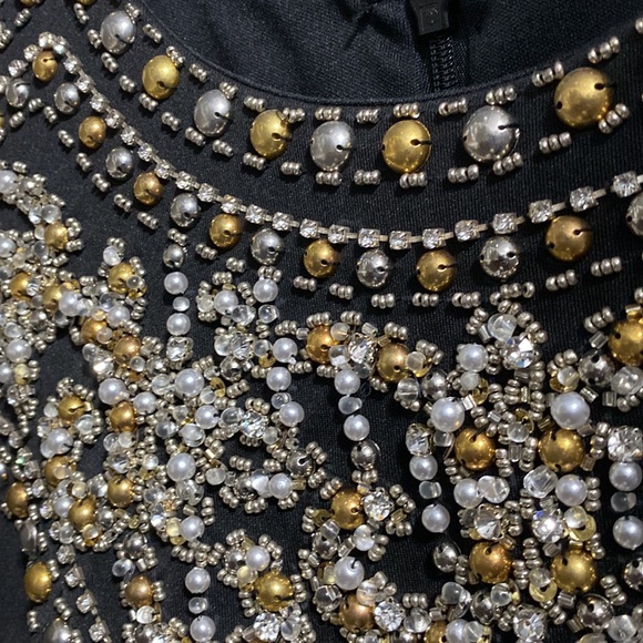 Elegant evening black dress scoop neck floor length sleeveless sequined, size 6 - Picture 8 of 11